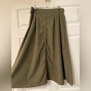 SHEIN Olive Green Button-Front Midi Skirt